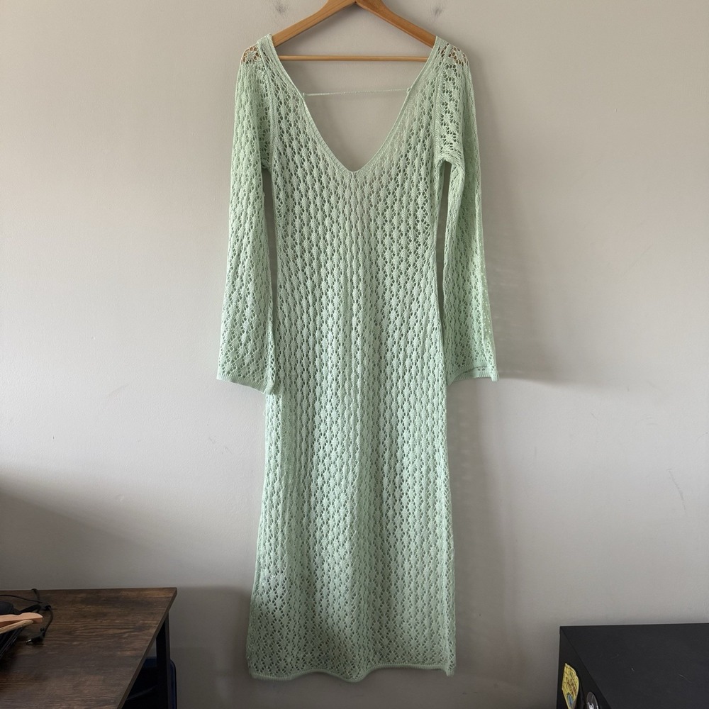 Crochet Open Knit Beach Cover Up Size S Dress Boho Festival Beach Hippie Resort - Picture 2 of 13